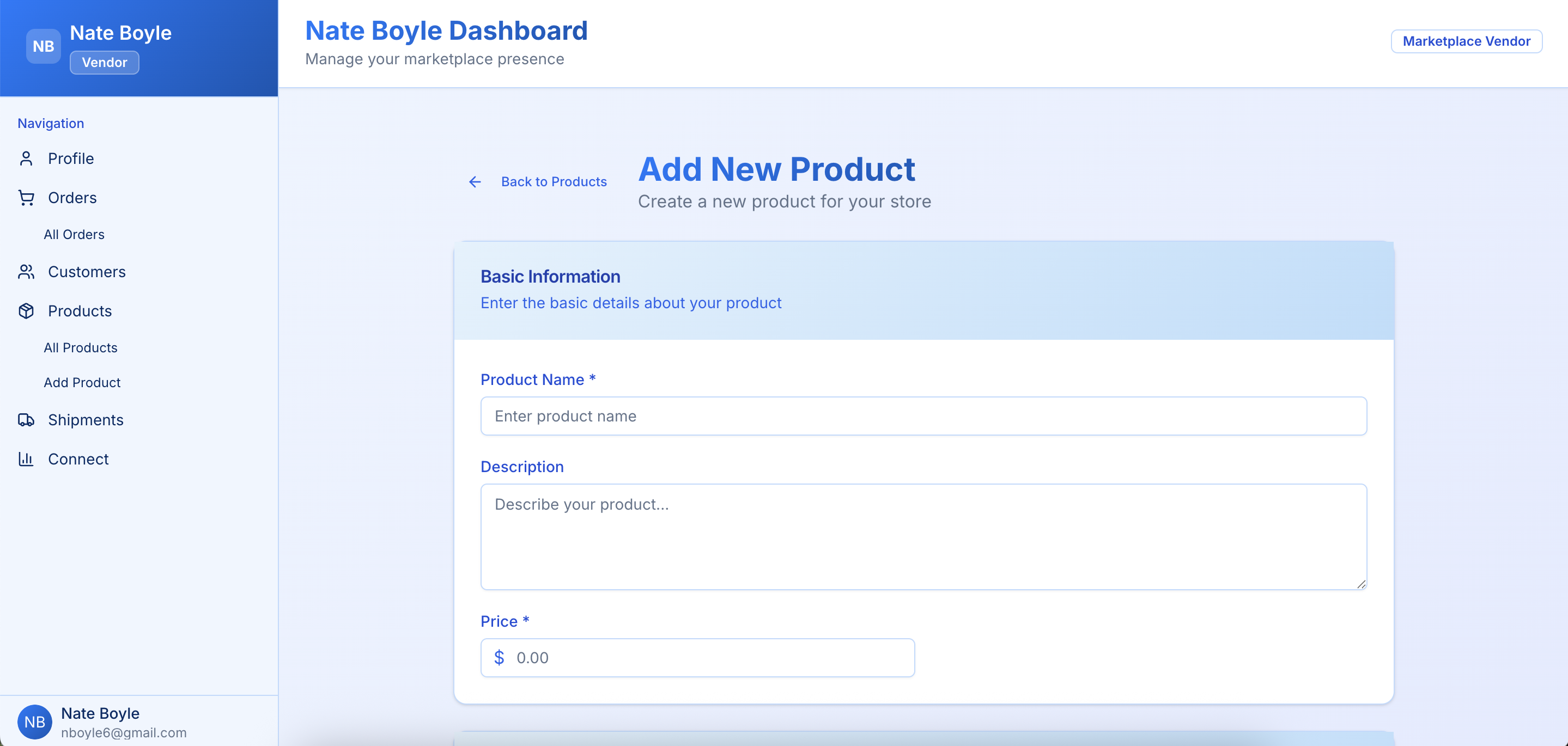 ColabSports marketplace dashboard screenshot